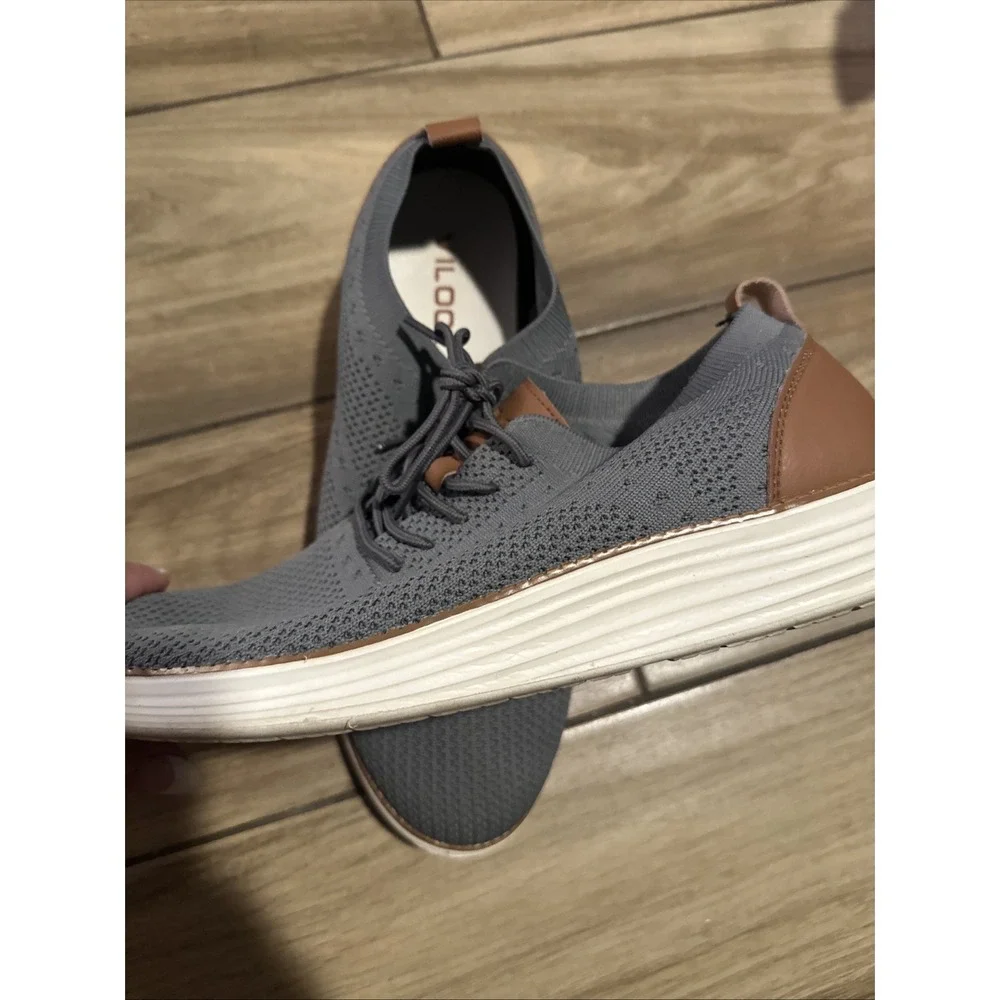 Vilocy Shoes Mens 44  Casual Lace Up Knit Low Sneakers V2201 Grey Brown Fabric